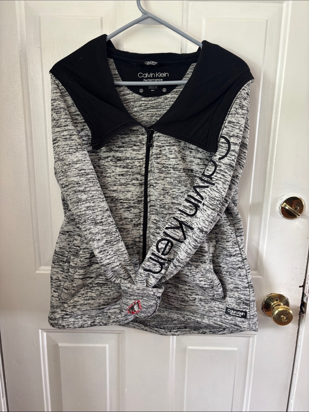 Calvin Klein Heather Gray Zip Hoodie with Black Collar